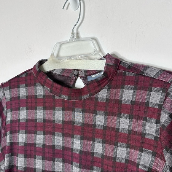 Modcloth Proudest Moments Plaid A Line Pleated Dress - Burgundy Gray 2X - Picture 4 of 6